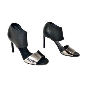 VINCE. Black Stretch Leather & Silver Heels